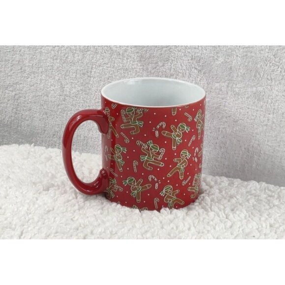 Red Gingerbread Man Mug by FAO Schwarz Shinny Candy Cane Holiday Season Xmas - Picture 8 of 9